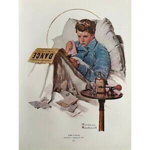 The Cold, Sick, Ticket Agent, Board Norman Rockwell, Print, Book Page, Art, 2502